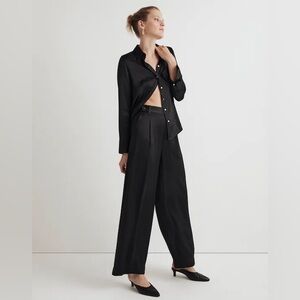 Madewell The Harlow Wide-Leg Pant in Satin size 8 black